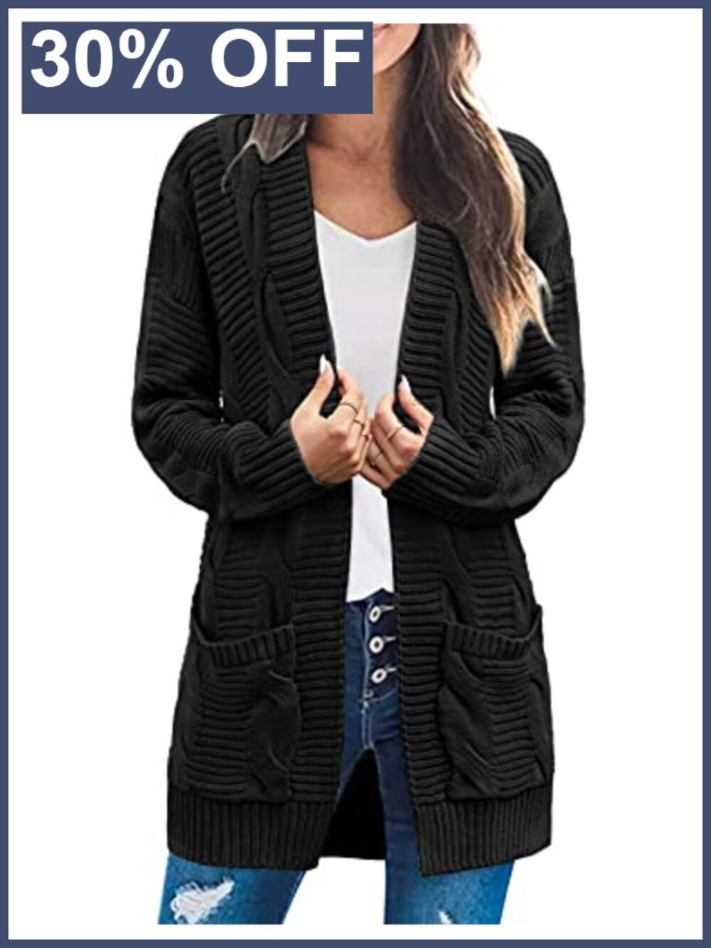 Cable Knit Open Front Cardigan Long Sleeve Chunky Sweater